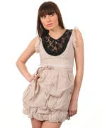 Flame and Rage Woman's Lace Panel and Ruched Hem Dress - Beige - S - Brown Afbeelding 1