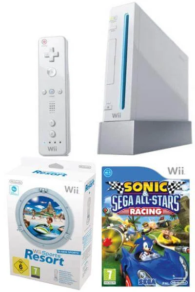 Nintendo Wii Console: Bundle (Including Wii Sports Resort, & Sonic & Sega All-Stars Racing) Afbeelding 1