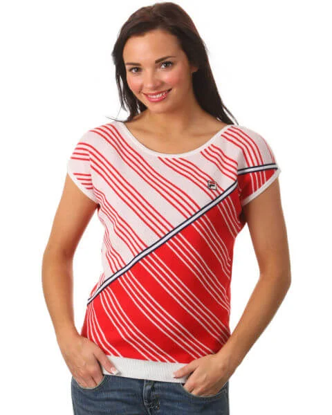 FILA Vintage Women's Silvia Oversized Crew Neck Top -White/Chinese Red - XS - Rood Afbeelding 1