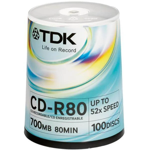 TDK CD-R 52x Speed (100pk) 80CBA100 Afbeelding 1
