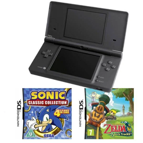 Nintendo DSi Console Black: Bundle (Including The Legend of Zelda: Spirit Tracks & Sonic Classic Collection) Afbeelding 1