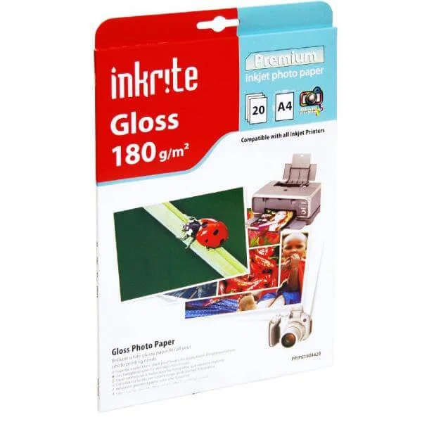 Inkrite PhotoPlus Premium Paper Photo Gloss 180gsm A4 (20 sheets) Afbeelding 1
