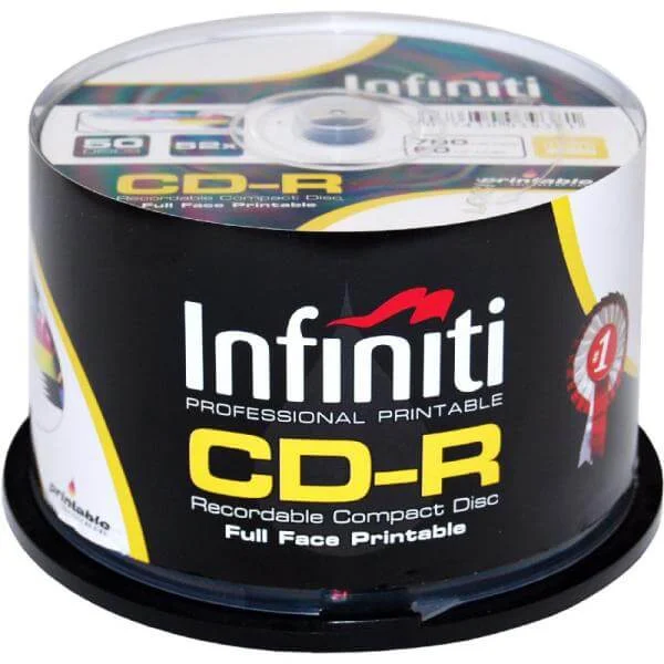 Infiniti CD-R 700MB/80 Min 52x Speed (50 Pack) Printable Full-Face - (RSCD80CB50P) Afbeelding 1