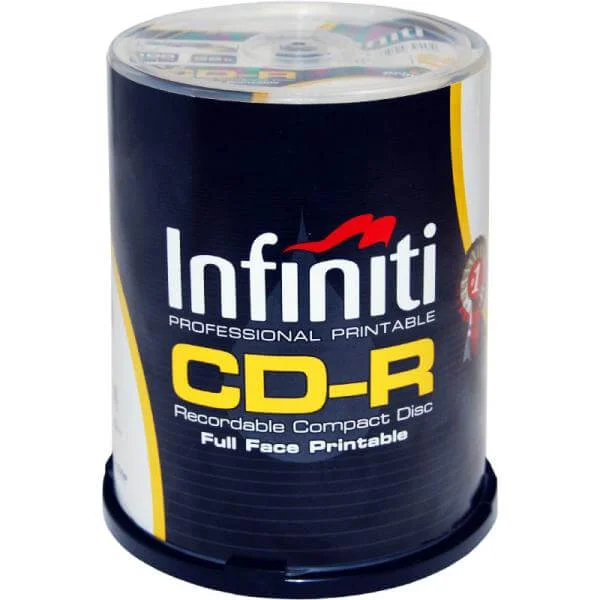 Infiniti CD-R 700MB/80 Min 52x Speed (100 Pack) Printable Full-Face - (RSCD80CB100P) Afbeelding 1