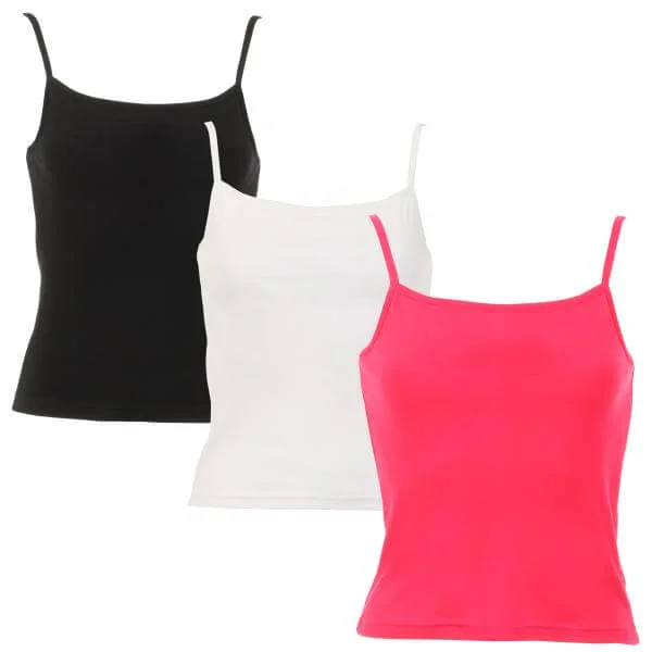 Brave Soul Women's 3-Pack of Camisole Vest Tops - Black/Fushia/White - S - Multi Afbeelding 1