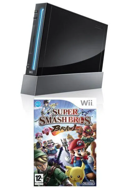 Black Wii Console and Super Smash Bros Brawl Bundle Afbeelding 1