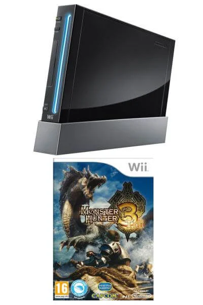 Black Wii Console and Monster Hunter Tri Bundle Afbeelding 1
