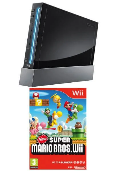 Black Wii Console and New Super Mario Bros Bundle Afbeelding 1