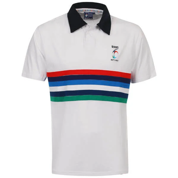Rugby 6 Nations Jersey Striped Polo Shirt-White - S - Wit Afbeelding 1