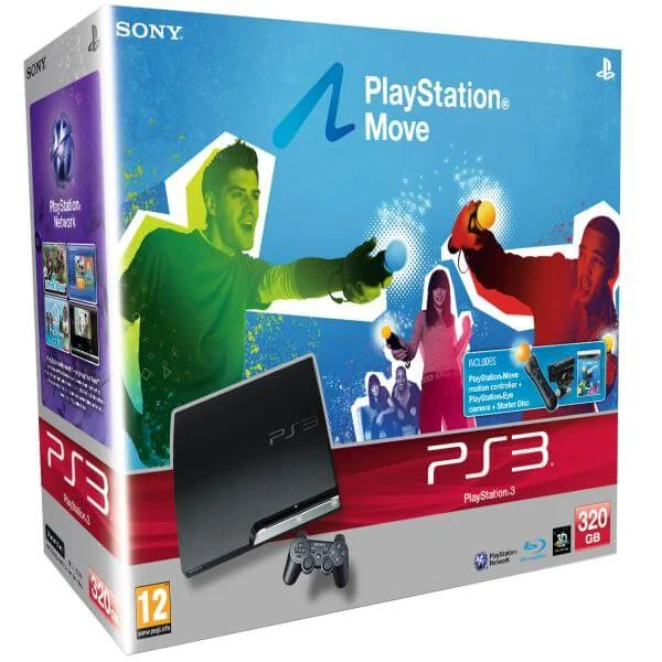 PS3 Sony Playstation 3 Slim Console (320 GB) with Playstation Move Starter Pack Afbeelding 1