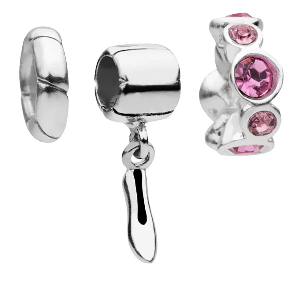 Amadora Shoe and Rose Crystal Set Of Three Charms - Silver Afbeelding 1