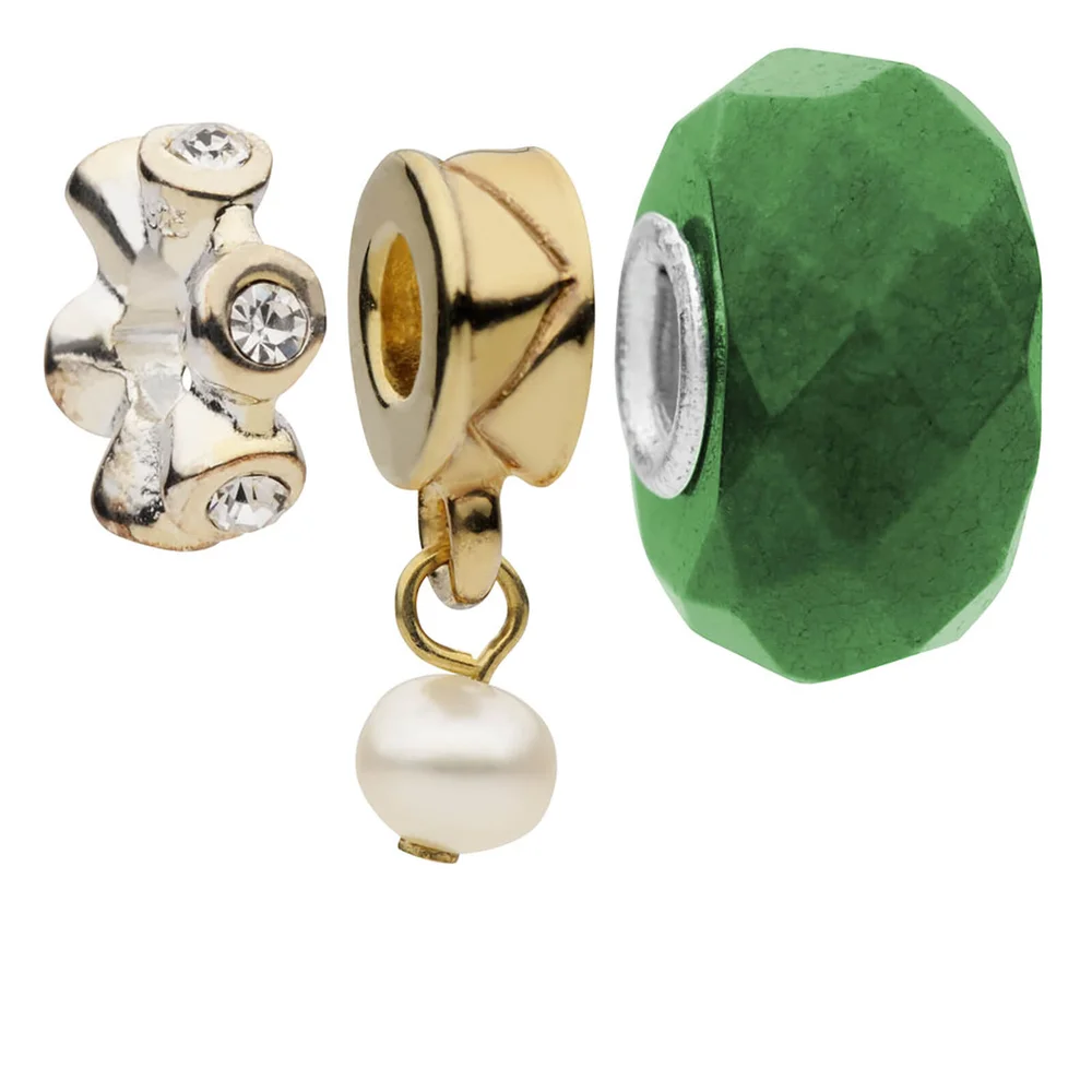 Amadora Crystal and Pearl Pack of Three Charms Set - Silver Afbeelding 1