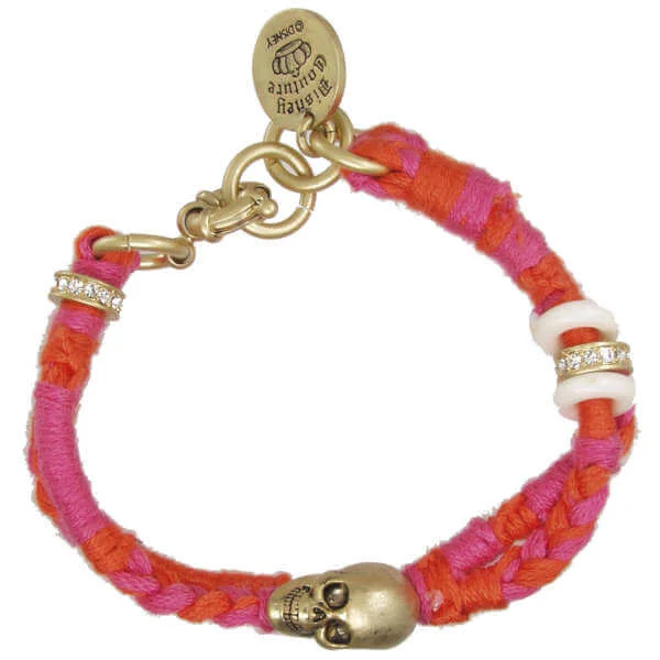 Disney Couture Pirates Double Cord Gold Plated Skull Charm Bracelet - Gold/Pink Afbeelding 1