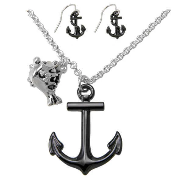 Disney Couture Little Mermaid Anchor necklace & earring set - black Afbeelding 1