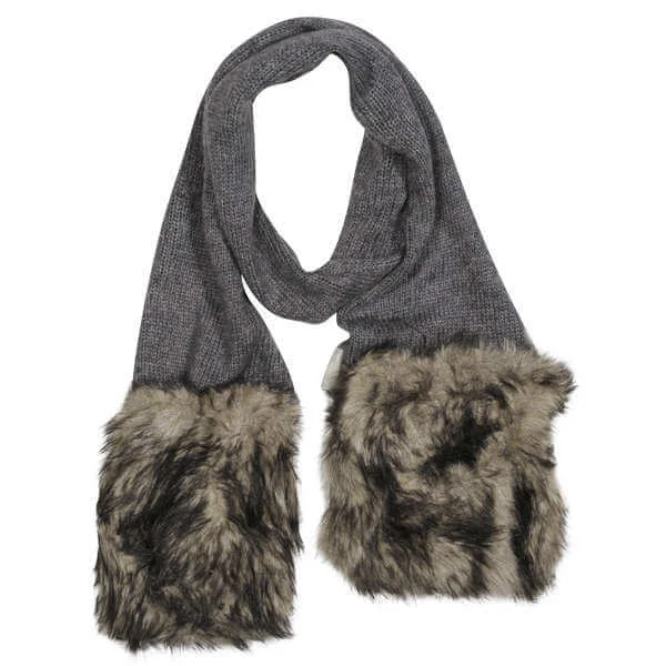 Firetrap Women's Tipped Faux Fur Trim Knitted Scarf - One size - GreyMarl Afbeelding 1
