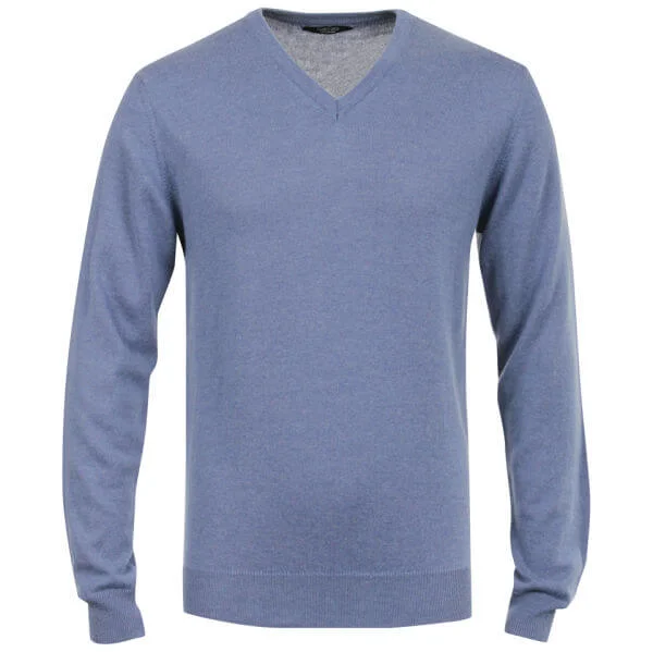 Romeo Gigli Men's Italian V-Neck Cashmere Jumper - Navy - M - Navy blauw Afbeelding 1