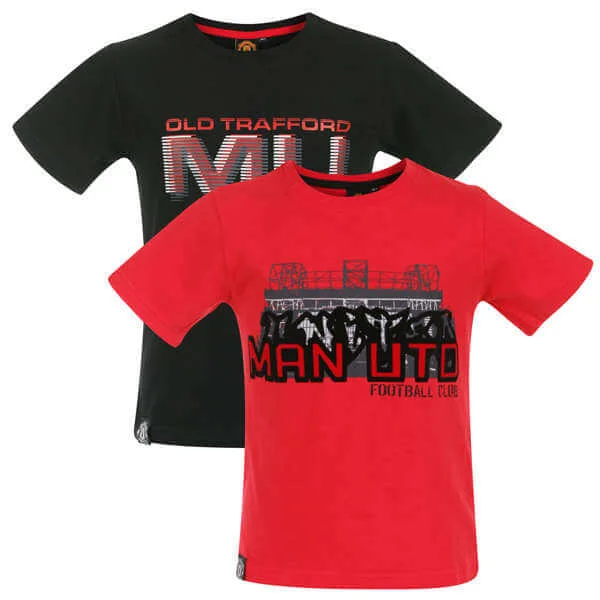 Boys' Manchester United 2 Pack T-Shirts - Red/Black - 6/7 - Rood/Zwart Afbeelding 1