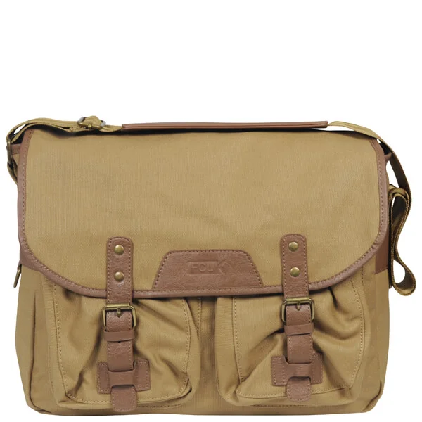 French Connection Men's Waxed Canvas/Leather Messenger Bag - Tan Afbeelding 1