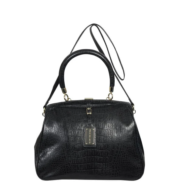 French Connection Women's Sneaky Croc Tote/Crossbody Bag - Black Croc Afbeelding 1