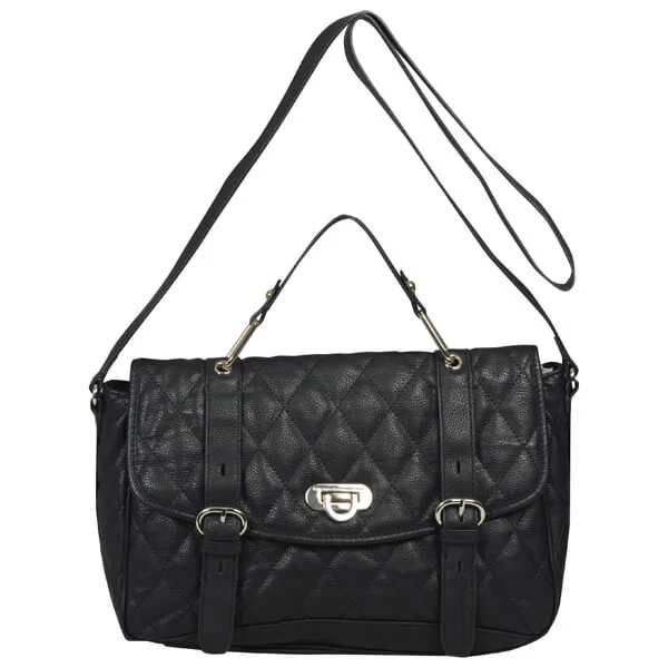 French Connection Women's Winter Quilt Large Leather Shoulder Bag - Black Afbeelding 1