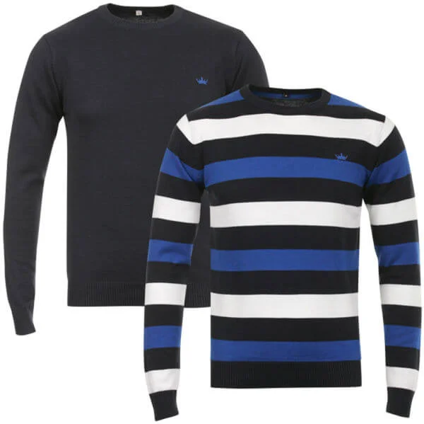 55 Soul Men's 2-Pack Crew Knit - Blue/Multi - S - Blue/Multi Afbeelding 1