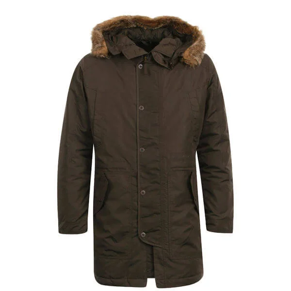 Firetrap Men's Compass Fur Trim Parka - Field Green - M - Groen Afbeelding 1