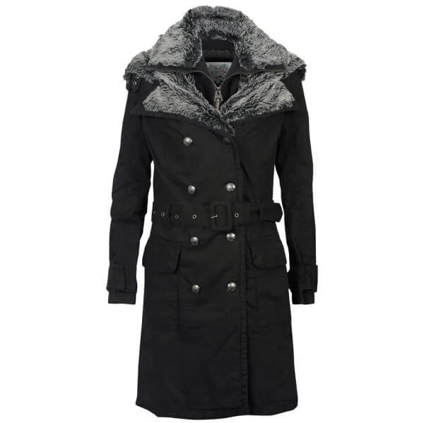 Firetrap Women's Entrenched Fur Trim Coat - Black - XS - Zwart Afbeelding 1