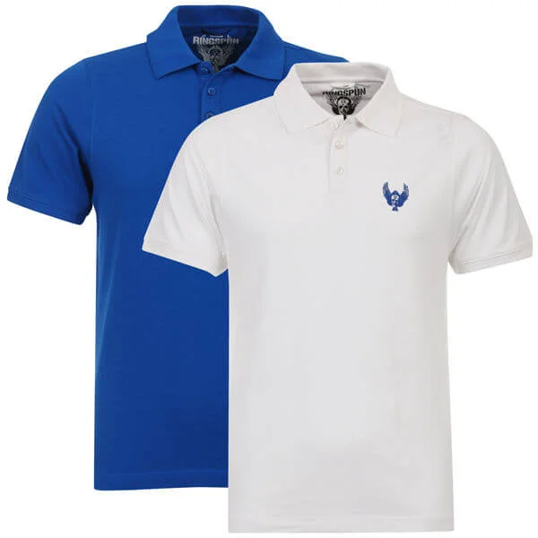 Ringspun Men's 2-Pack Glaston Short Sleeve Polo T-Shirt - Blue/White - S - Blauw/Wit Afbeelding 1