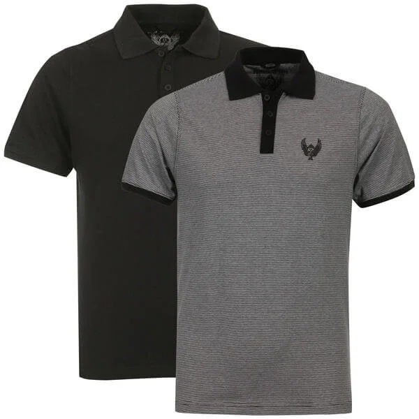 Ringspun Men's 2-Pack Jagger Short Sleeve Polo T-Shirt - Black striped/Black - S - Black Striped/Black Afbeelding 1