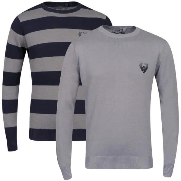 Ringspun Men's 2-Pack Hope Crew Neck Jumper - Solid Grey/Navy/Grey Stripe - S - Solid Grey/Navy/Grey Stripe Afbeelding 1