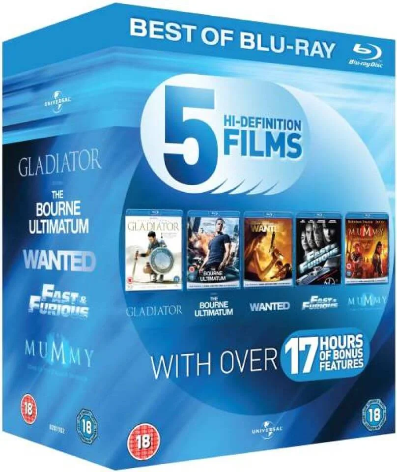 Blu-Ray Starter Pack: Gladiator / Bourne Ultimatum / Wanted / Fast and the Furious / Mummy: Tomb of Dragon Emperor Afbeelding 1