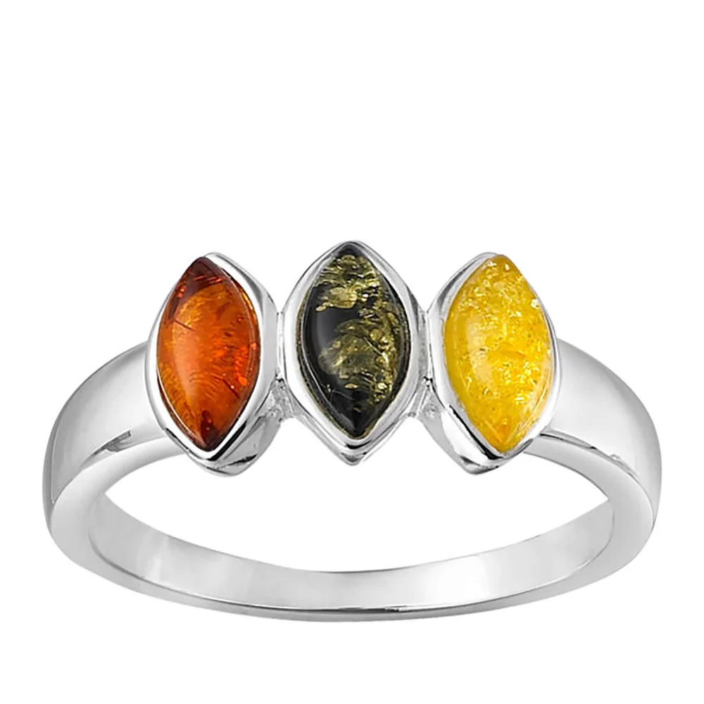 Triple Colour Amber Oval Stone Ring - J Afbeelding 1