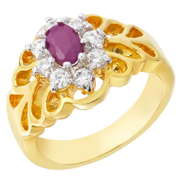 Two Toned Cubic Zirconia Oval Ruby Ring - J Afbeelding 1