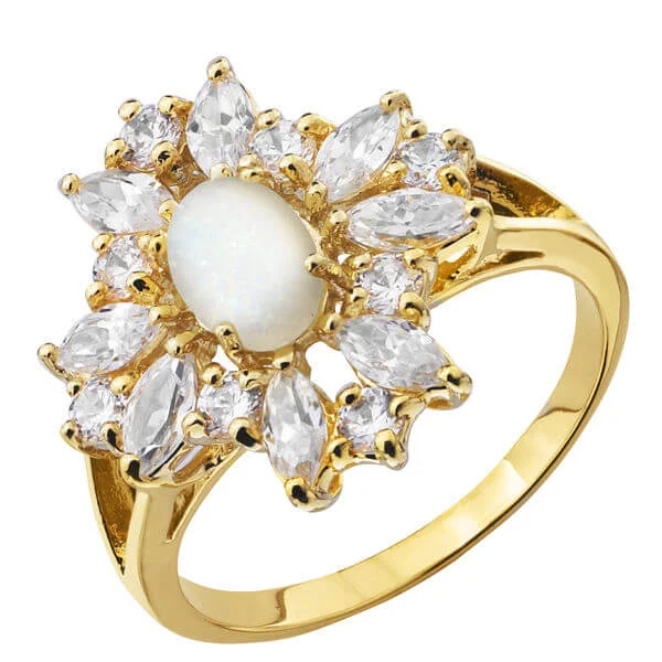 Gold Plated Oval Opal Flower Ring - J Afbeelding 1