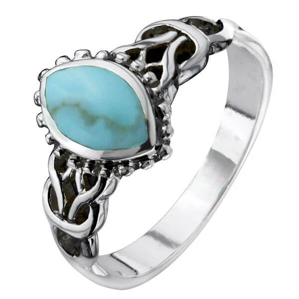Silver Plated Turquoise Oval Celtic Ring - J Afbeelding 1