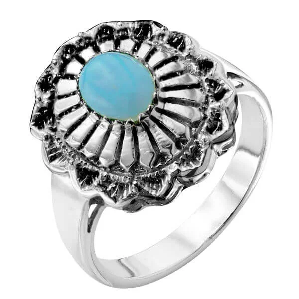 Silver Plated Women's Turquoise Native American Style Ring - J Afbeelding 1