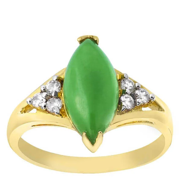 Gold Plated Marquis Shaped Green Jade Ring - J Afbeelding 1