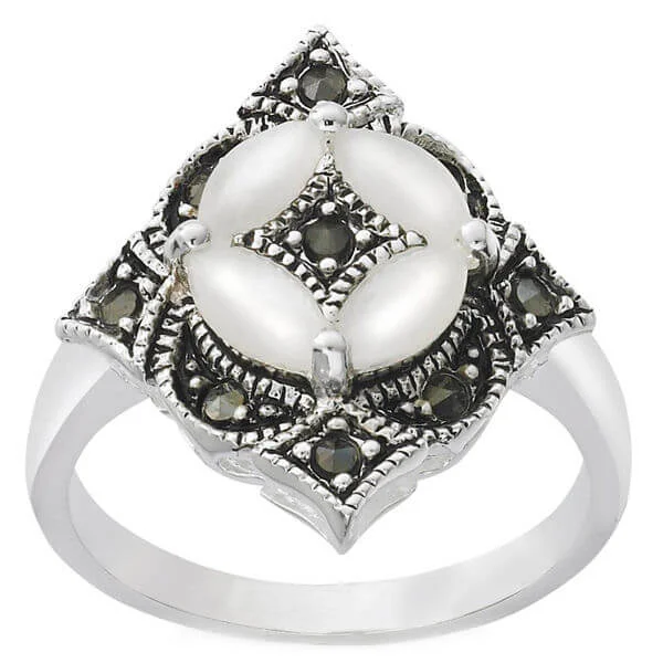 Silver Plated Antique Style Marcasite Ring - J Afbeelding 1
