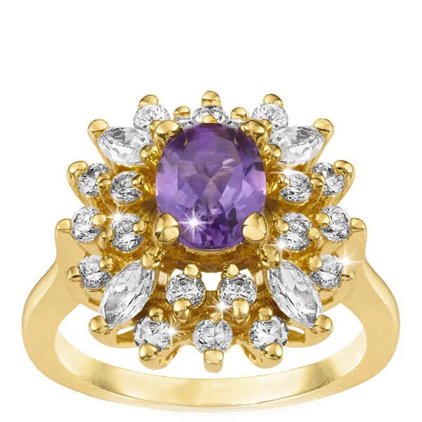 Amethyst Gold Plated Ring With Diamond Style Stones - J Afbeelding 1