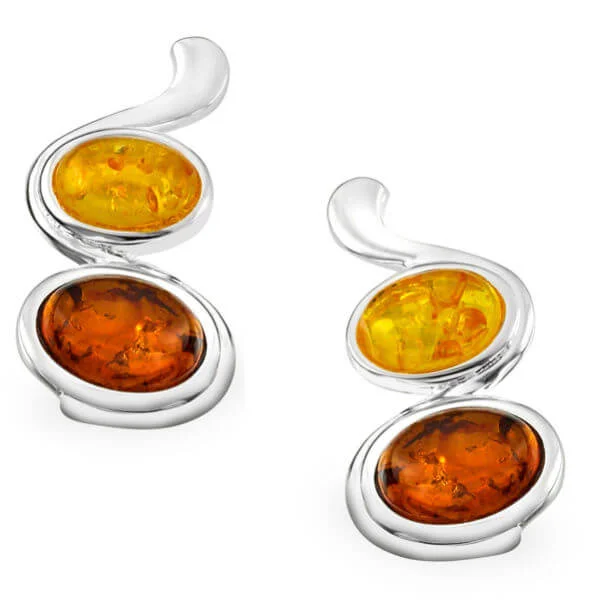 Silver Plated Amber Oval Gem Stone Drop Earrings - One size Afbeelding 1