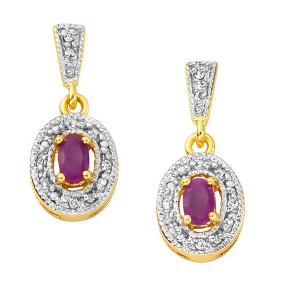 Two Toned Gold Plated Ruby Drop Earrings - One size Afbeelding 1