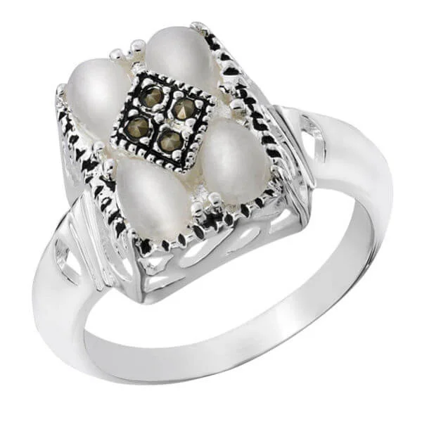 Silver Plated Mother of Pearl Square Shaped Ring - J Afbeelding 1