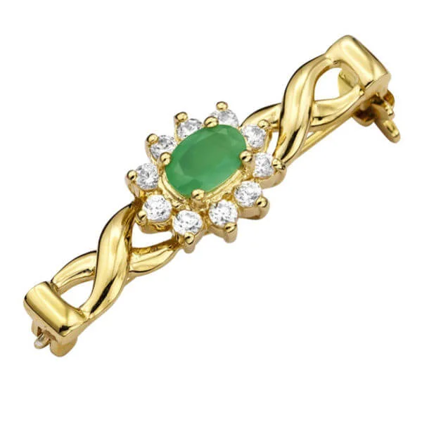 Gold Plated Emerald & Cubic Zirconia Pin Brooch - One size Afbeelding 1
