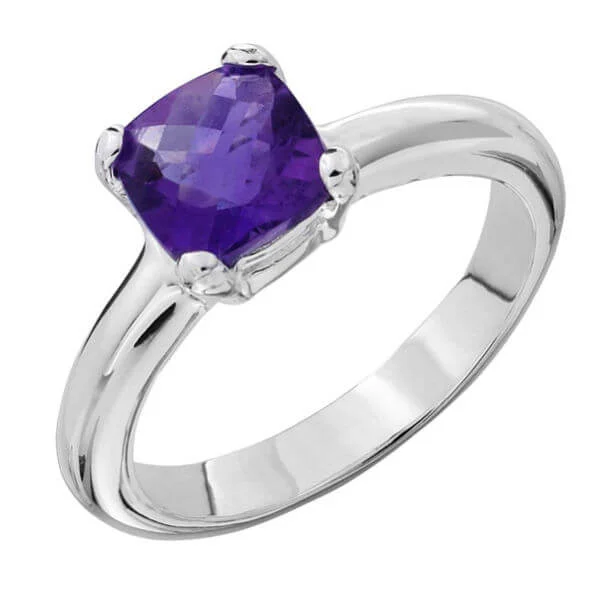 Silver Plated Genuine Faceted Amethyst Ring - J Afbeelding 1