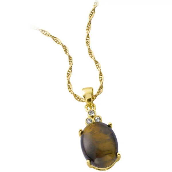 Gold Plated Genuine Oval Tiger Eye Pendant - One size Afbeelding 1