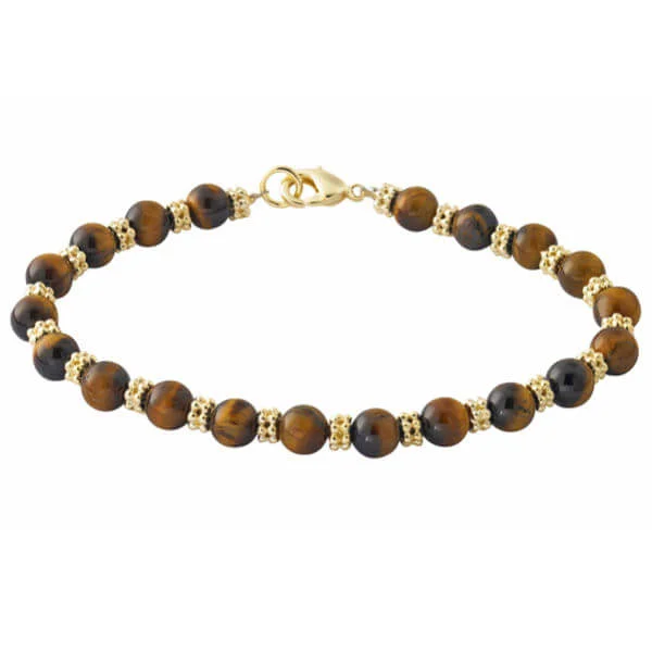 Gold Plated Genuine Tiger Eye Beaded Bracelet - One size Afbeelding 1