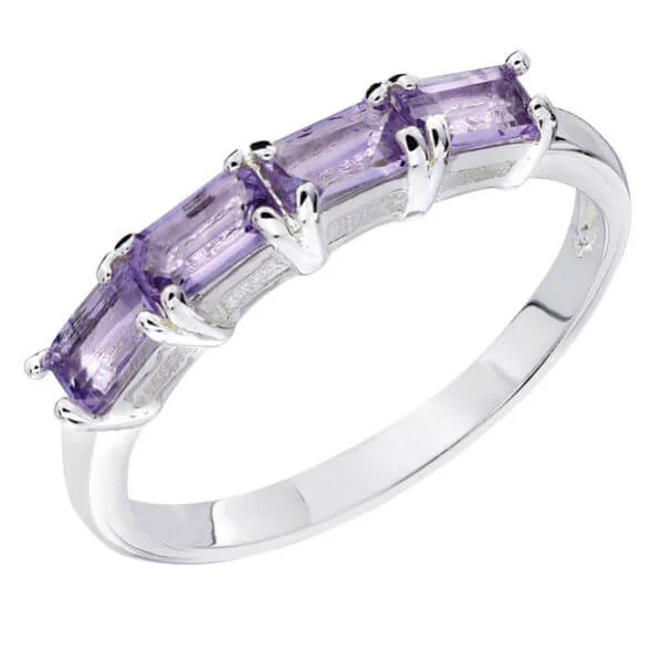 Silver Plated Rectangular Amethyst Stone Ring - J Afbeelding 1