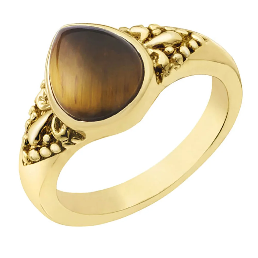 Gold Plated Pear Shaped Tiger Eye Ring - J Afbeelding 1