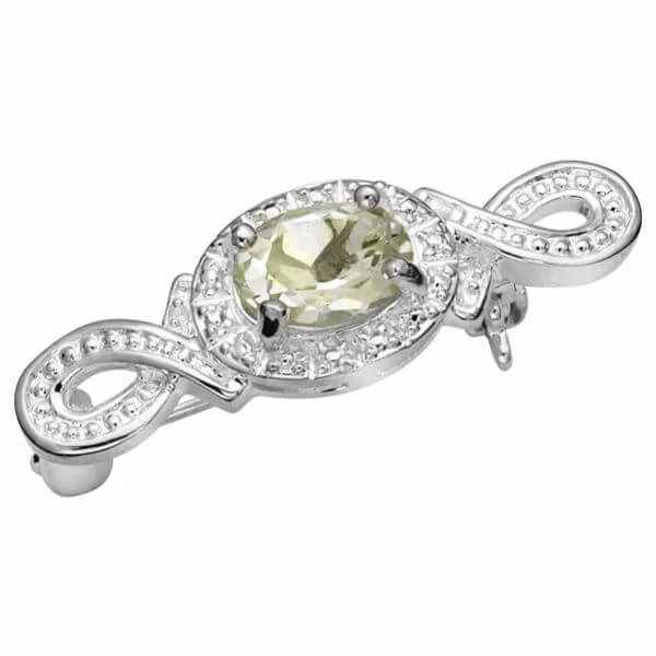 Silver Plated Genuine Green Amethyst Pin - One size Afbeelding 1