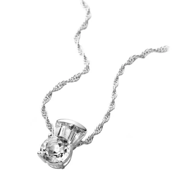 Silver Plated Round White Topaz Necklace - One size Afbeelding 1